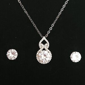 White Gold Tone And 3CT Lab Diamond Infinity Necklace And Stud Earring Set